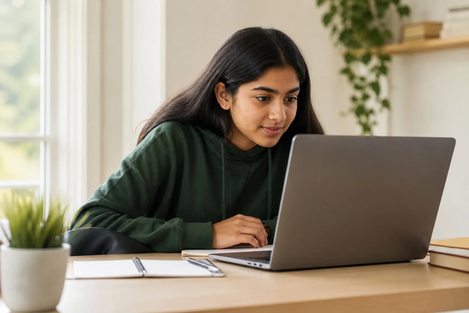 Student browsing online high school courses on a laptop